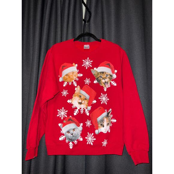 Ugly Christmas Sweater Xmas Sweatshirt Crewneck Size Small Cat - Picture 1 of 3